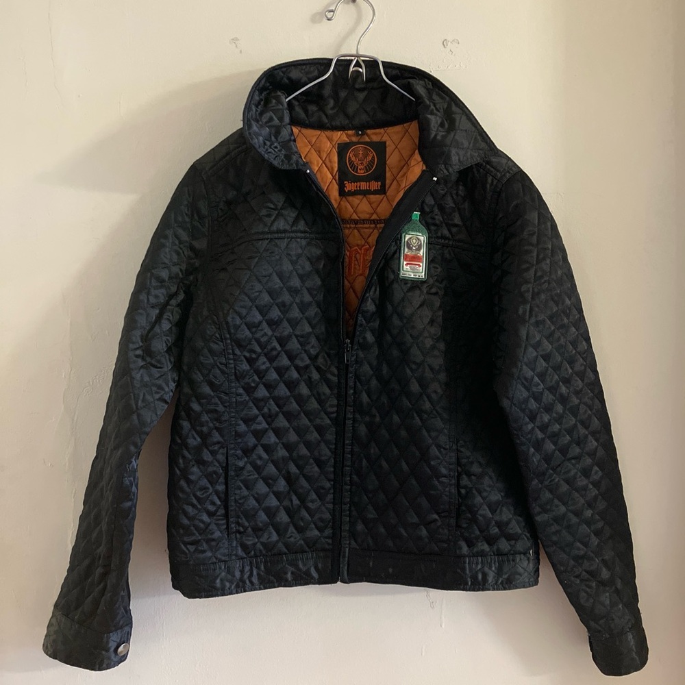 Jägermeister brand black quilted biker punk jacket women’s small